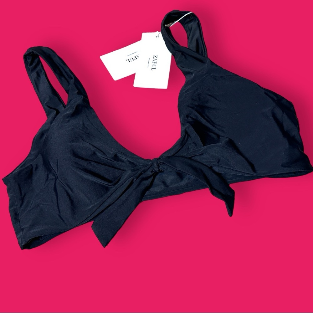 NWT Zaful Black Faux Front Tie Bikini Top. Size Large   👙☀️👙☀️👙 - Picture 2 of 8